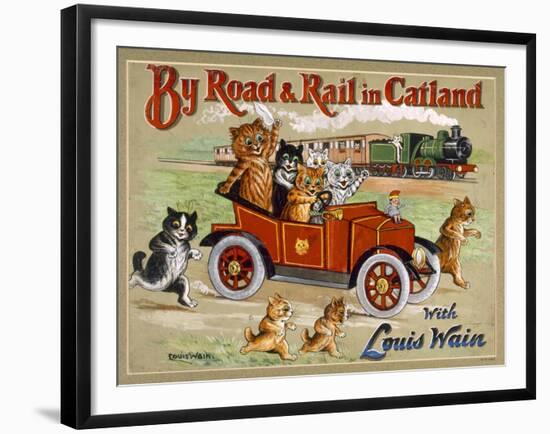 By Road and Rail in Catland, 20Th-Louis Wain-Framed Giclee Print