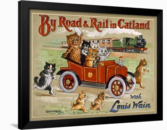 By Road and Rail in Catland, 20Th-Louis Wain-Framed Giclee Print