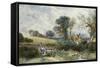 By the Duck Pond-Myles Birket Foster-Framed Stretched Canvas