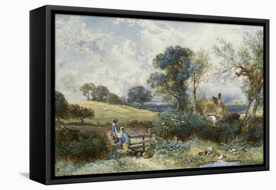 By the Duck Pond-Myles Birket Foster-Framed Stretched Canvas