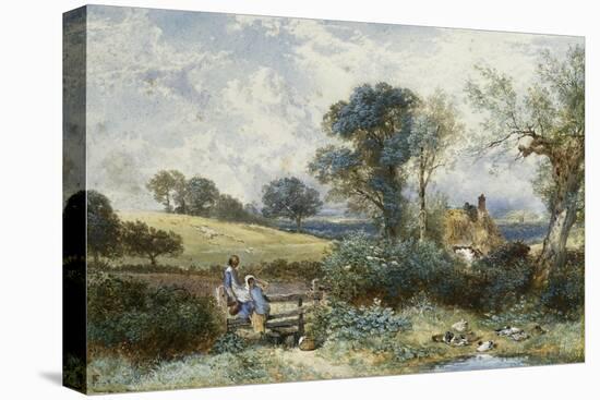 By the Duck Pond-Myles Birket Foster-Stretched Canvas