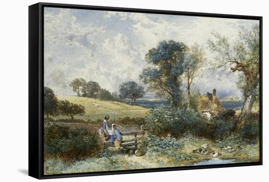 By the Duck Pond-Myles Birket Foster-Framed Stretched Canvas