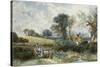 By the Duck Pond-Myles Birket Foster-Stretched Canvas