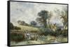 By the Duck Pond-Myles Birket Foster-Framed Stretched Canvas