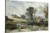 By the Duck Pond-Myles Birket Foster-Stretched Canvas