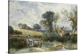 By the Duck Pond-Myles Birket Foster-Stretched Canvas