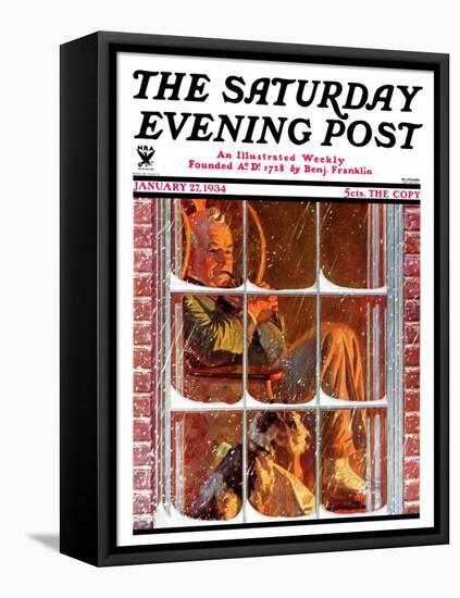 "By the Fire," Saturday Evening Post Cover, January 27, 1934-Walter Beach Humphrey-Framed Stretched Canvas
