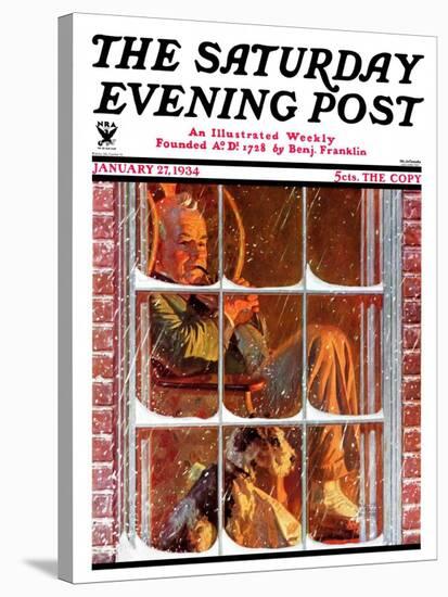 "By the Fire," Saturday Evening Post Cover, January 27, 1934-Walter Beach Humphrey-Stretched Canvas