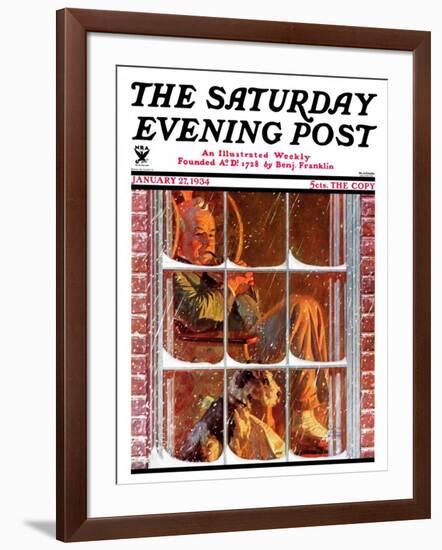 "By the Fire," Saturday Evening Post Cover, January 27, 1934-Walter Beach Humphrey-Framed Giclee Print