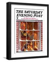 "By the Fire," Saturday Evening Post Cover, January 27, 1934-Walter Beach Humphrey-Framed Giclee Print