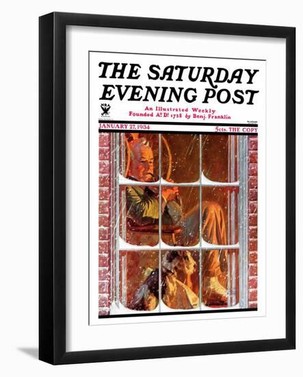 "By the Fire," Saturday Evening Post Cover, January 27, 1934-Walter Beach Humphrey-Framed Giclee Print