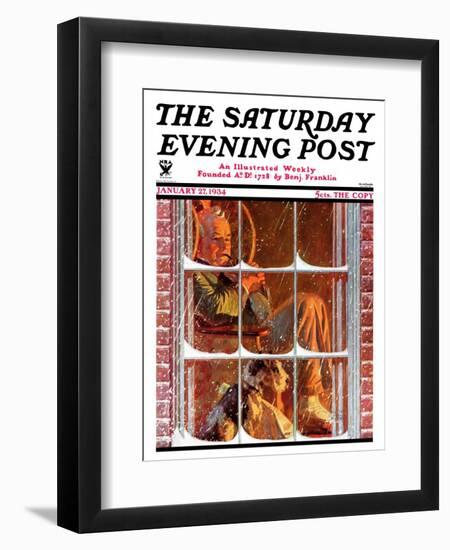 "By the Fire," Saturday Evening Post Cover, January 27, 1934-Walter Beach Humphrey-Framed Premium Giclee Print