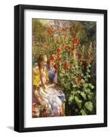 By the Hollyhocks-Sychkov Th.-Framed Giclee Print