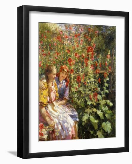 By the Hollyhocks-Sychkov Th.-Framed Giclee Print