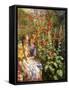 By the Hollyhocks-Sychkov Th.-Framed Stretched Canvas