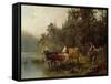 By the water post, 1871-Anders Askevold-Framed Stretched Canvas