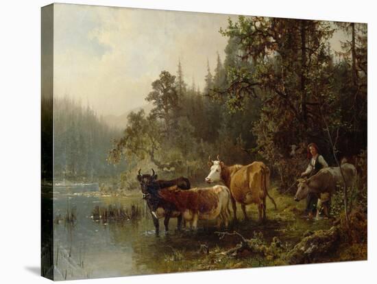 By the water post, 1871-Anders Askevold-Stretched Canvas