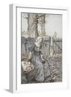 Bye, Baby Bunting.' Mother With Her Baby in a Cot. Father Going Hunting in the Background-Arthur Rackham-Framed Giclee Print