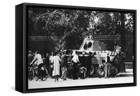 Bystanders Examining an Abandoned Tank on the Rue De Medicis, Liberation of Paris, August 1944-null-Framed Stretched Canvas