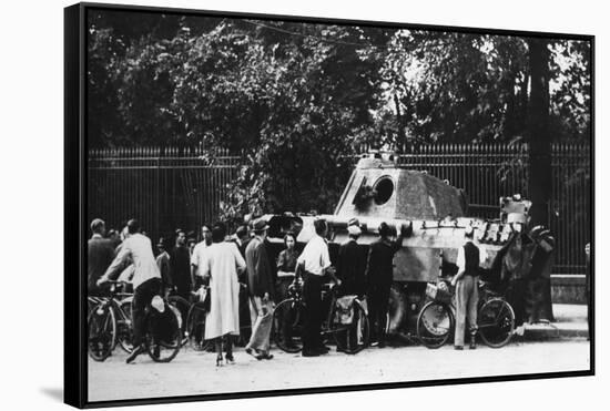 Bystanders Examining an Abandoned Tank on the Rue De Medicis, Liberation of Paris, August 1944-null-Framed Stretched Canvas