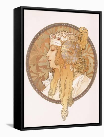 Byzantine Head of a Blond Maiden; Tete Byzantine D'Une Femme Blonde, C.1897 (Lithograph in Colours)-Alphonse Mucha-Framed Stretched Canvas