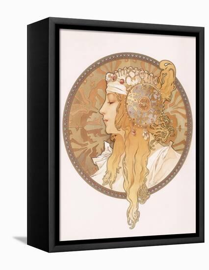 Byzantine Head of a Blond Maiden; Tete Byzantine D'Une Femme Blonde, C.1897 (Lithograph in Colours)-Alphonse Mucha-Framed Stretched Canvas