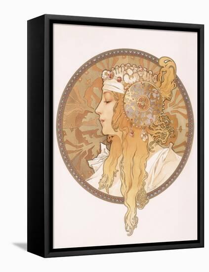Byzantine Head of a Blond Maiden; Tete Byzantine D'Une Femme Blonde, C.1897 (Lithograph in Colours)-Alphonse Mucha-Framed Stretched Canvas