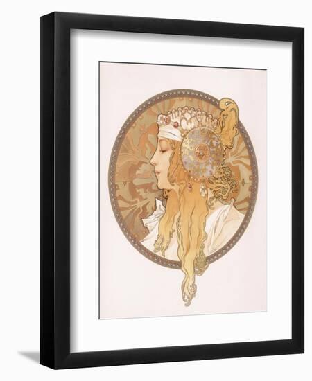 Byzantine Head of a Blond Maiden; Tete Byzantine D'Une Femme Blonde, C.1897 (Lithograph in Colours)-Alphonse Mucha-Framed Premium Giclee Print