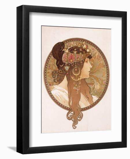 Byzantine Head of a Brunette; Tete Byzantine D'Une Brunette, C.1897 (Lithograph in Colours)-Alphonse Mucha-Framed Giclee Print