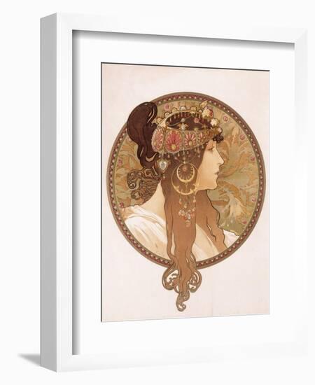 Byzantine Head of a Brunette; Tete Byzantine D'Une Brunette, C.1897 (Lithograph in Colours)-Alphonse Mucha-Framed Giclee Print