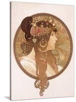 Byzantine Head of a Brunette; Tete Byzantine D'Une Brunette, C.1897 (Lithograph in Colours)-Alphonse Mucha-Stretched Canvas