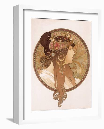 Byzantine Head of a Brunette; Tete Byzantine D'Une Brunette, C.1897 (Lithograph in Colours)-Alphonse Mucha-Framed Giclee Print