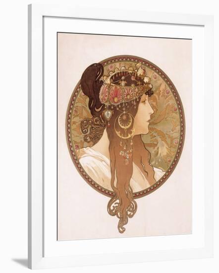 Byzantine Head of a Brunette; Tete Byzantine D'Une Brunette, C.1897 (Lithograph in Colours)-Alphonse Mucha-Framed Giclee Print