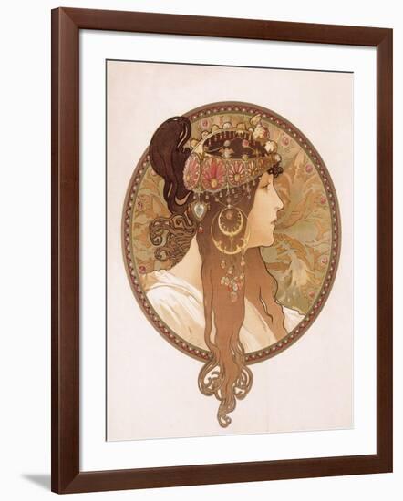 Byzantine Head of a Brunette; Tete Byzantine D'Une Brunette, C.1897 (Lithograph in Colours)-Alphonse Mucha-Framed Giclee Print