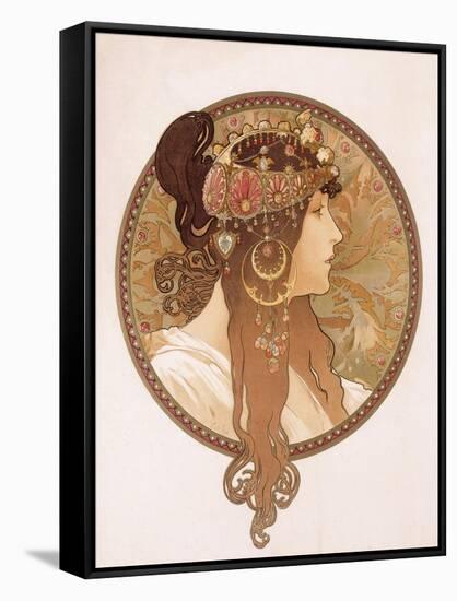 Byzantine Head of a Brunette; Tete Byzantine D'Une Brunette, C.1897 (Lithograph in Colours)-Alphonse Mucha-Framed Stretched Canvas