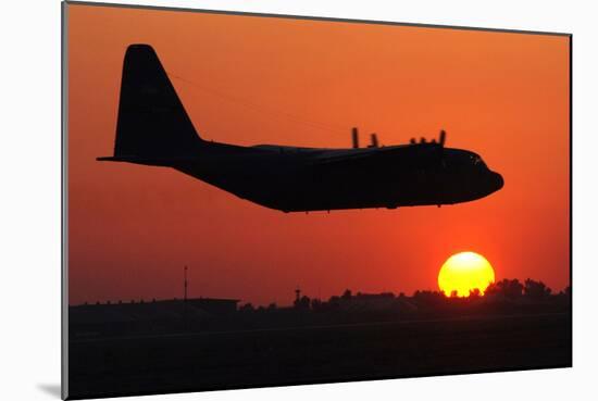 C-130 Hercules (Take Off in Sunset) Art Poster Print-null-Mounted Poster