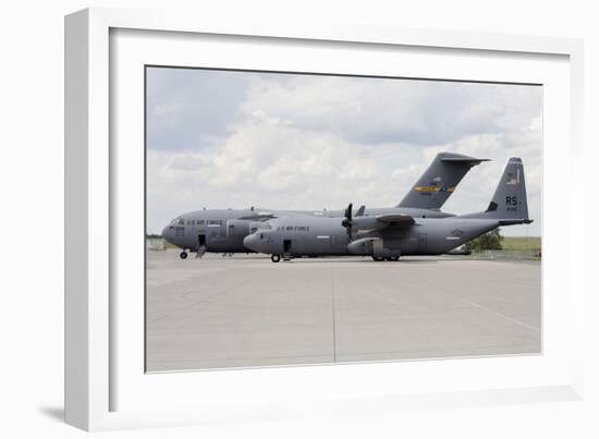 C-130J Super Hercules with a C-17 Globemaster-null-Framed Photographic Print