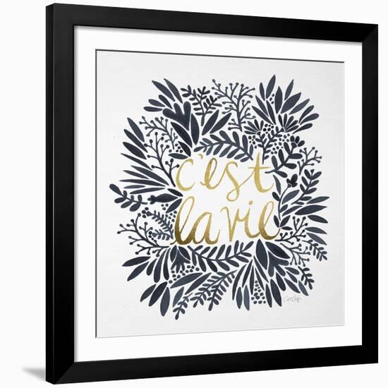 C'est La Vie in Grey and Gold-Cat Coquillette-Framed Art Print