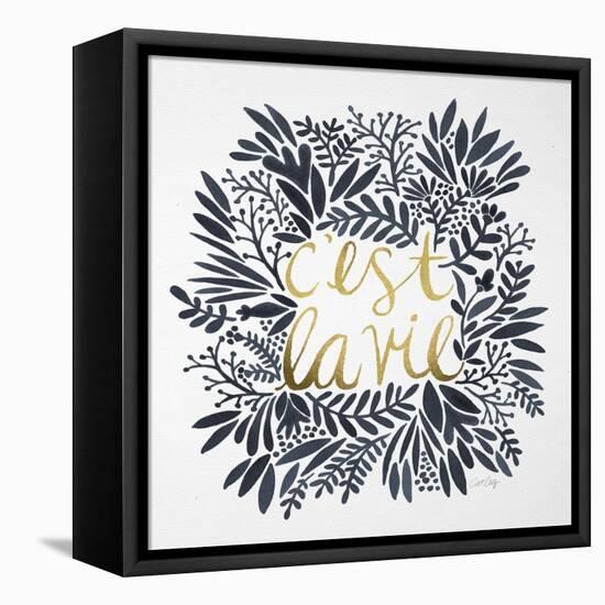 C'est La Vie in Grey and Gold-Cat Coquillette-Framed Stretched Canvas