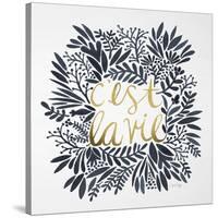C'est La Vie in Grey and Gold-Cat Coquillette-Stretched Canvas