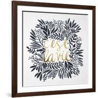 C'est La Vie in Grey and Gold-Cat Coquillette-Framed Art Print