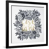 C'est La Vie in Grey and Gold-Cat Coquillette-Framed Art Print