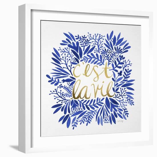 C'est La Vie in Navy and Gold-Cat Coquillette-Framed Art Print