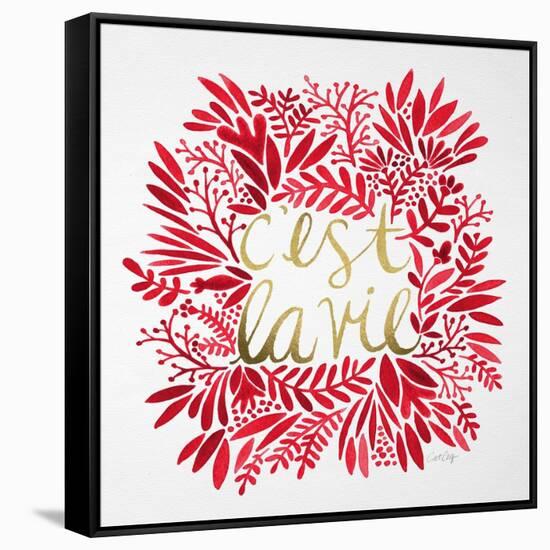 C'est La Vie in Red and Gold-Cat Coquillette-Framed Stretched Canvas