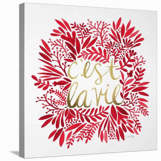 C'est La Vie in Red and Gold-Cat Coquillette-Stretched Canvas