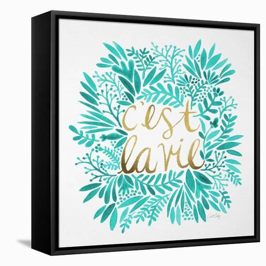 C'est La Vie in Turquoise and Gold-Cat Coquillette-Framed Stretched Canvas