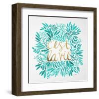 C'est La Vie in Turquoise and Gold-Cat Coquillette-Framed Art Print