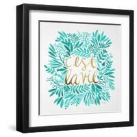 C'est La Vie in Turquoise and Gold-Cat Coquillette-Framed Art Print