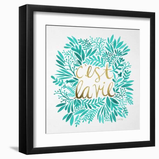 C'est La Vie in Turquoise and Gold-Cat Coquillette-Framed Art Print