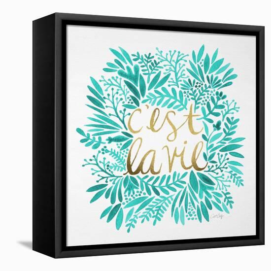 C'est La Vie in Turquoise and Gold-Cat Coquillette-Framed Stretched Canvas